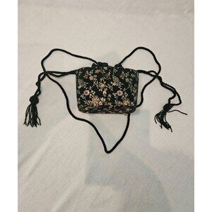 Chinese Antique Oval Structured Corded Drawstring Flowered  Crossbody